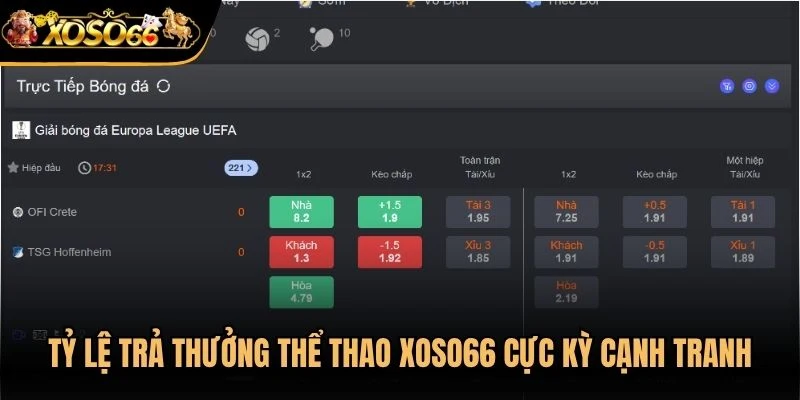 Tỷ lệ trả thưởng thể thao Xoso66 cực kỳ cạnh tranh